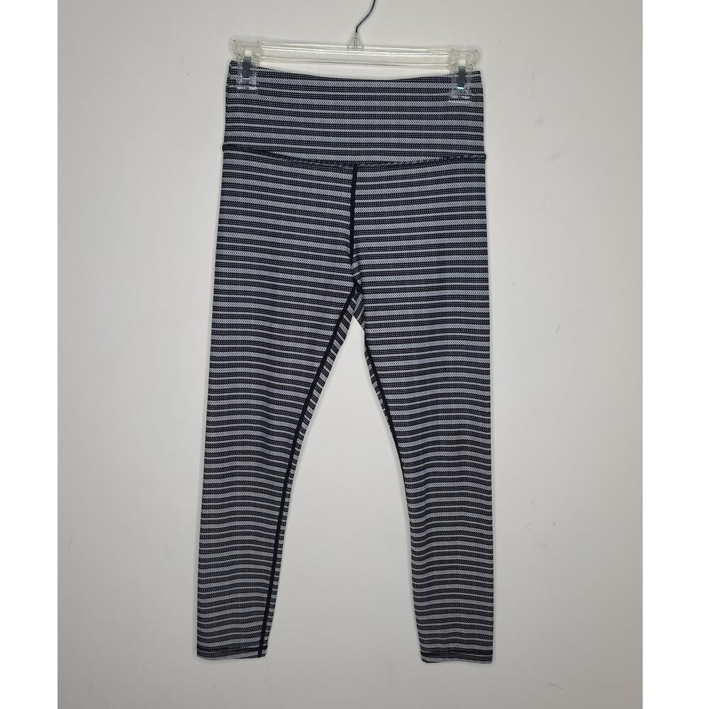 Zyia black white striped patterned athletic capri leggings - 4